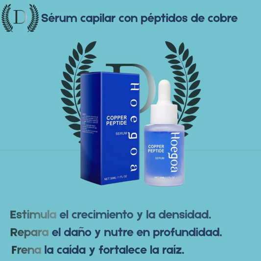 Sérum capilar con péptidos de cobre para una nutrición profunda e hidratación del cabello dañado.