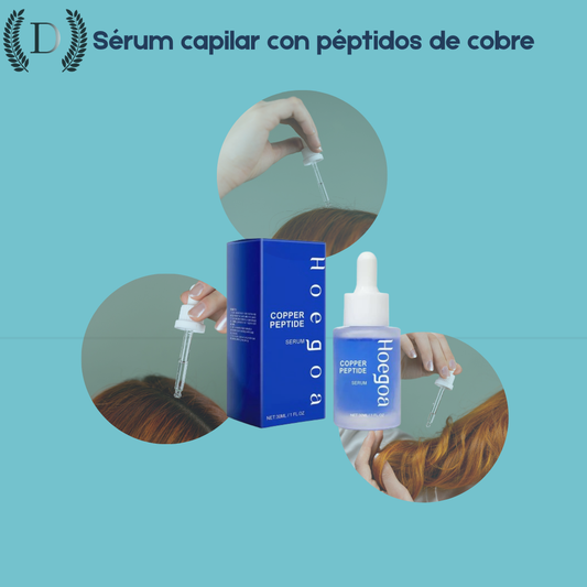 Sérum capilar con péptidos de cobre para una nutrición profunda e hidratación del cabello dañado.
